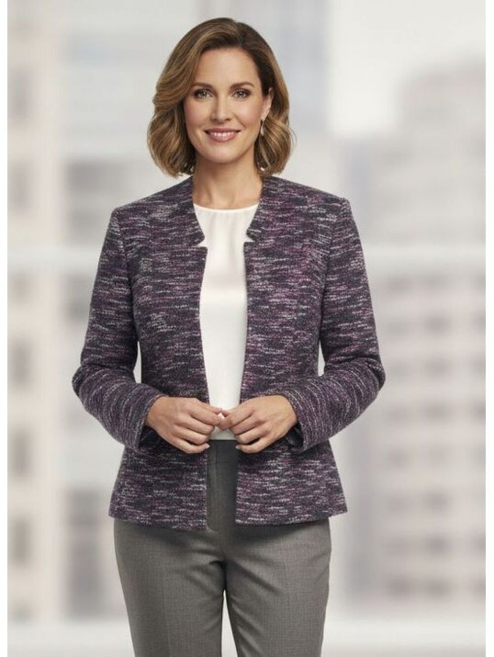 Laura Plus Petites Purple Black Tweed Open Blazer Jacket S 16 Petite Career Chic